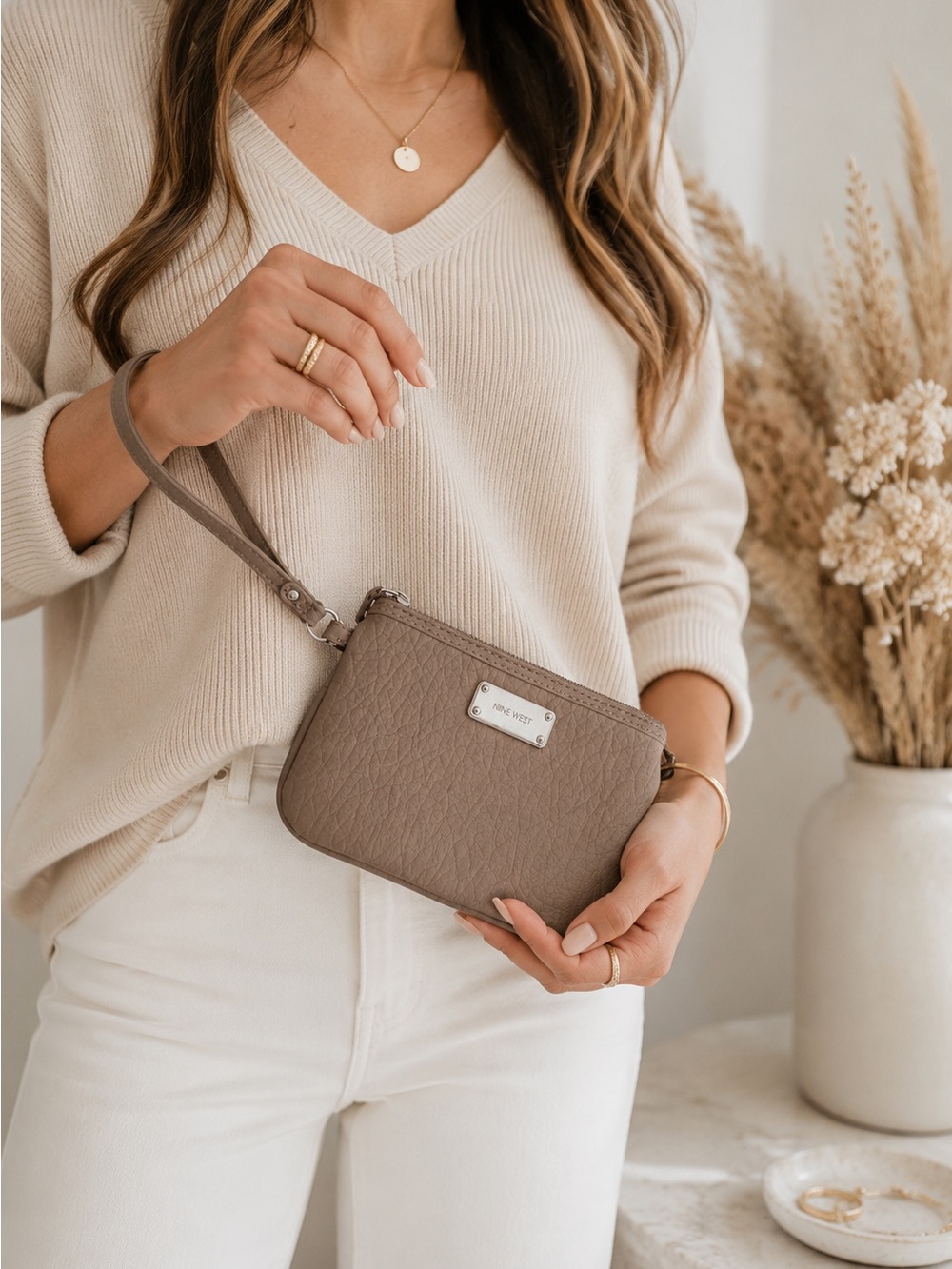 Nine West Taupe Blush Wristlet Neutral Minimalist Quiet Luxury Everyday Y2K